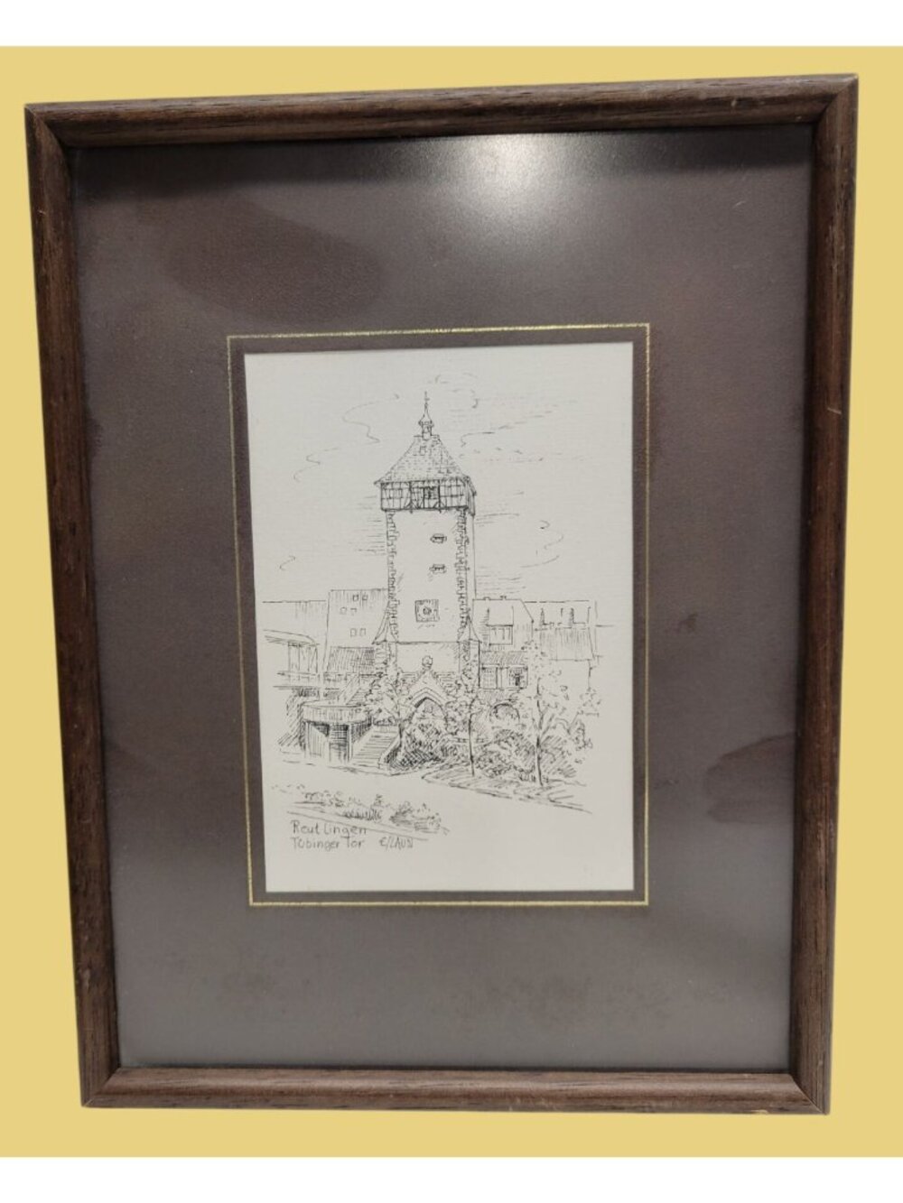 Reutlingen Tubinger Tor E/Laun Germany Framed 8x10" Impressionist Drawing